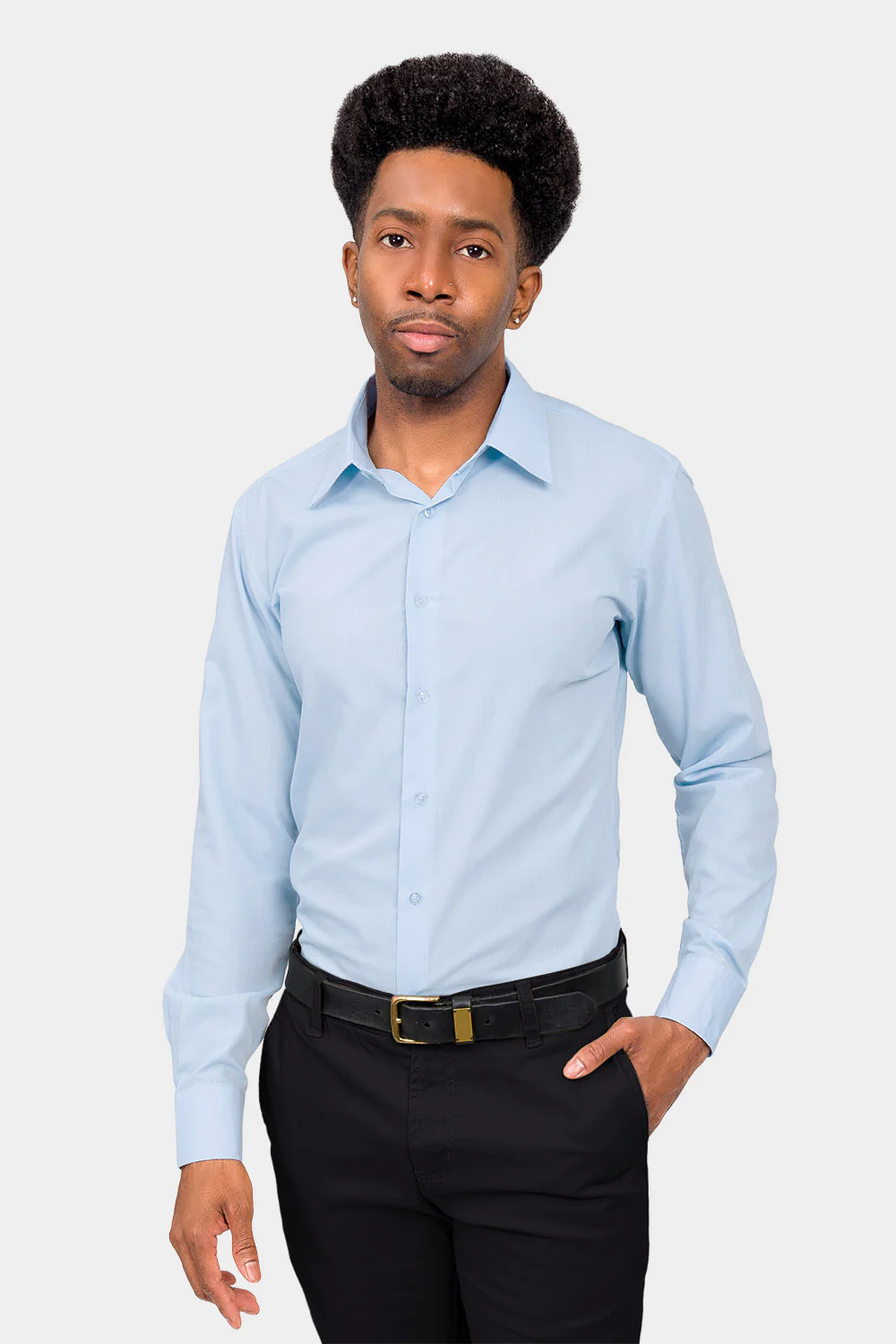 Men's Slim Fit Solid Color Dress Shirt (Sky Blue) - Image 2