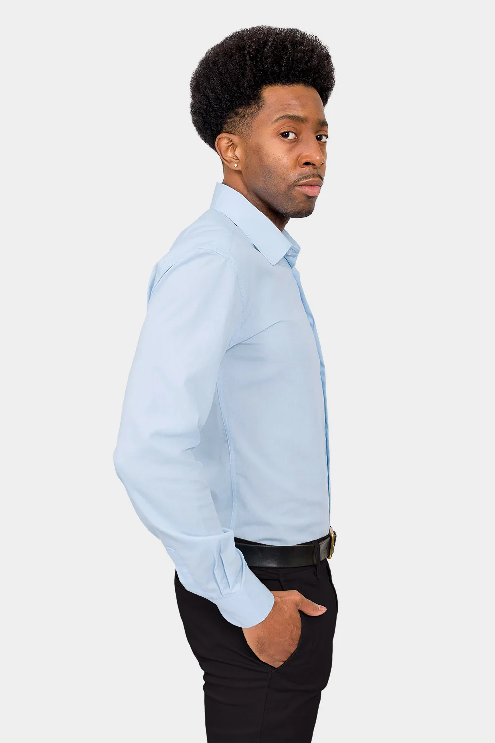 Men's Slim Fit Solid Color Dress Shirt (Sky Blue) - Image 5