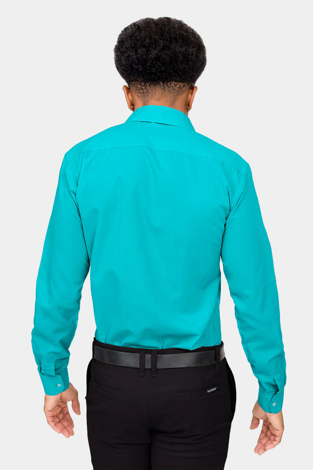 Men's Slim Fit Solid Color Dress Shirt (Turquoise) - Image 4