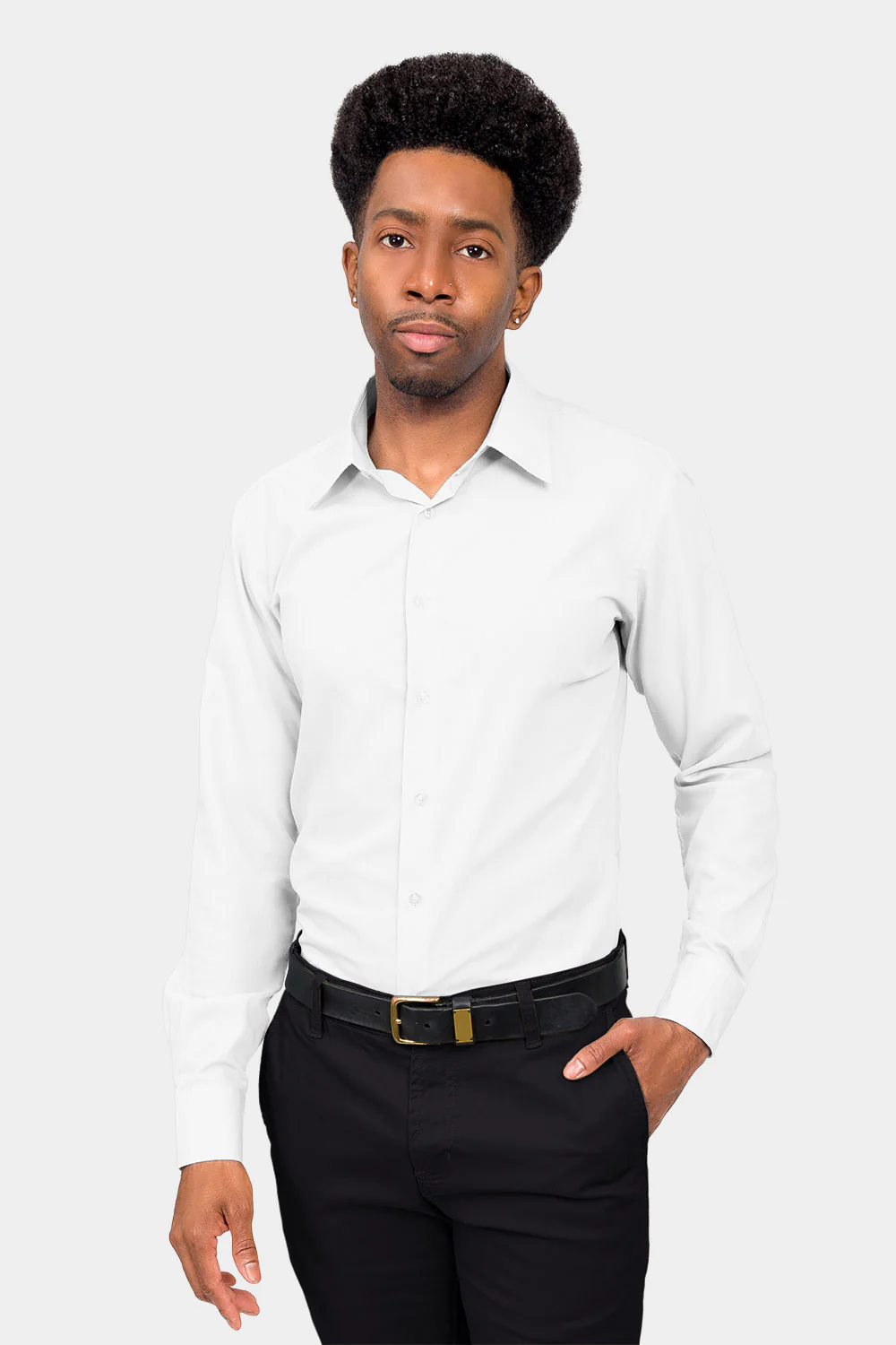 Men's Slim Fit Solid Color Dress Shirt (White) - Image 2