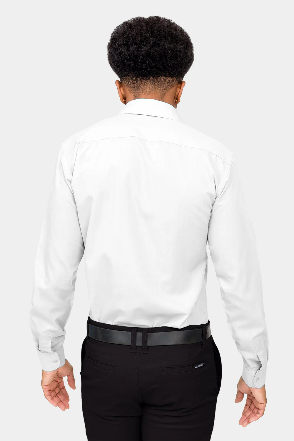 Men's Slim Fit Solid Color Dress Shirt (White) - Image 4