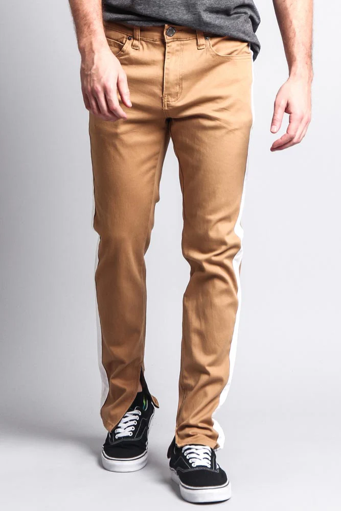 Men's Solid Side Striped Pants with Zipper - Image 29