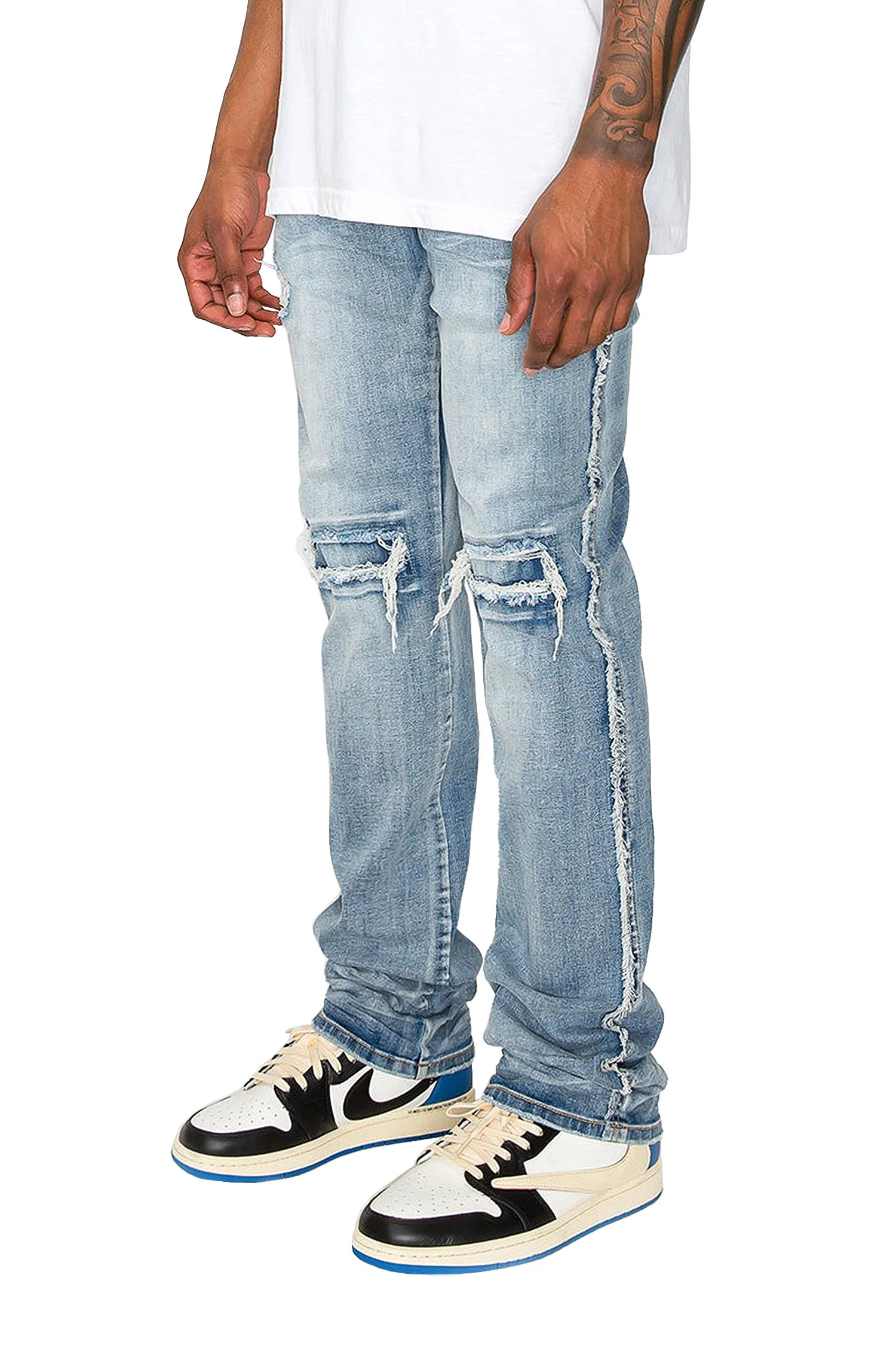 Men's Stacked Fit Raw Edge Distressed Denim Jeans - Image 3