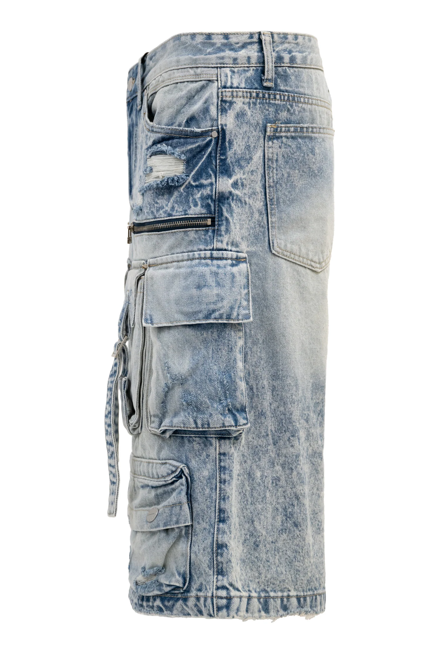 Men's Utility Acid Washed Baggy Cargo Denim Shorts - Image 3