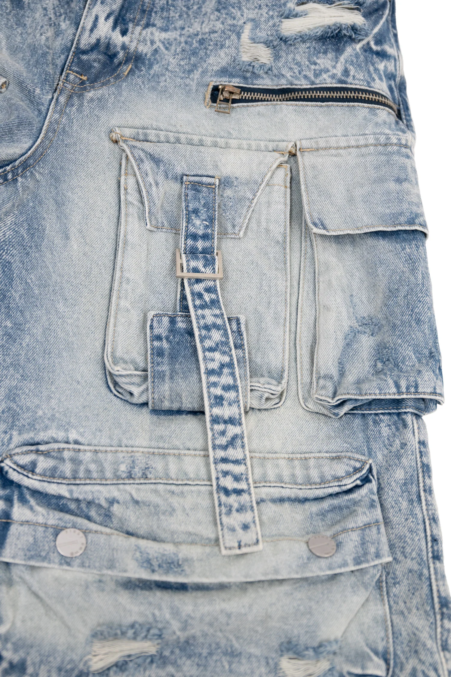 Men's Utility Acid Washed Baggy Cargo Denim Shorts - Image 5