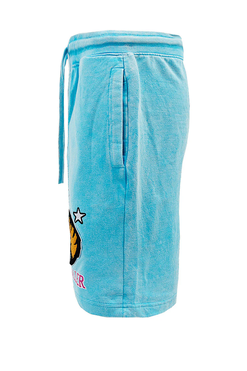 Men's Wild Baller Chenille Patch Acid Washed Graphic Fleece Shorts - Image 3