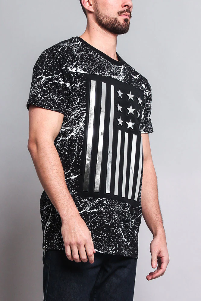 Metallic American Flag Marble Print T-Shirt - Image 10