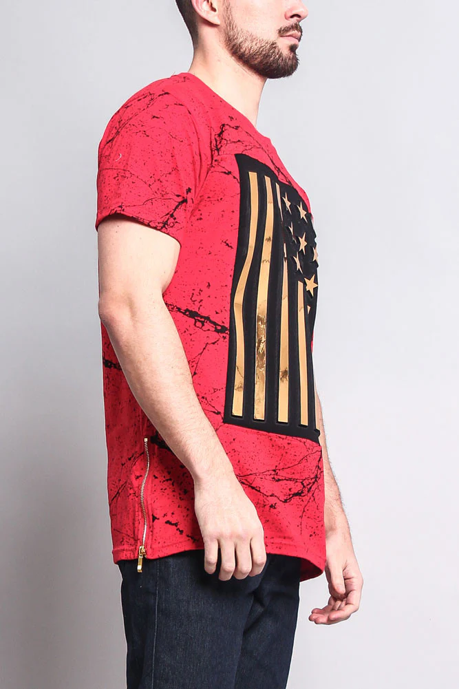 Metallic American Flag Marble Print T-Shirt - Image 14