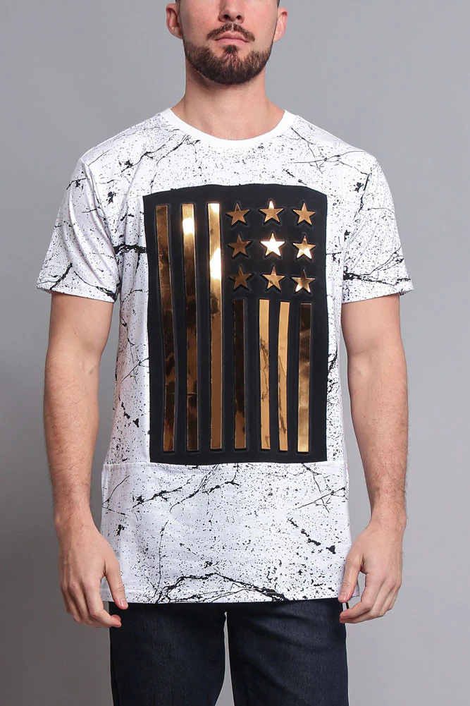 Metallic American Flag Marble Print T-Shirt - Image 16