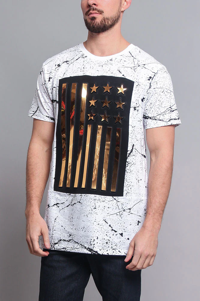 Metallic American Flag Marble Print T-Shirt - Image 17