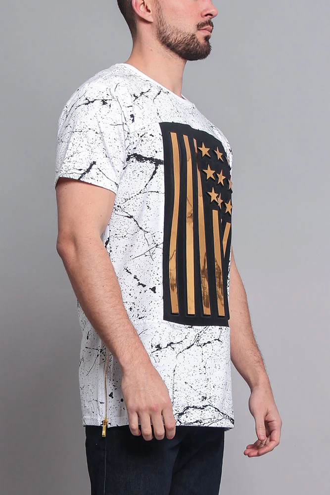 Metallic American Flag Marble Print T-Shirt - Image 20