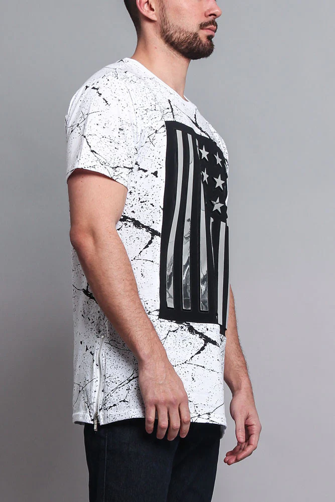 Metallic American Flag Marble Print T-Shirt - Image 24