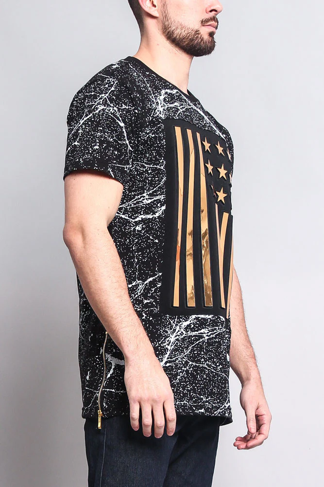 Metallic American Flag Marble Print T-Shirt - Image 5