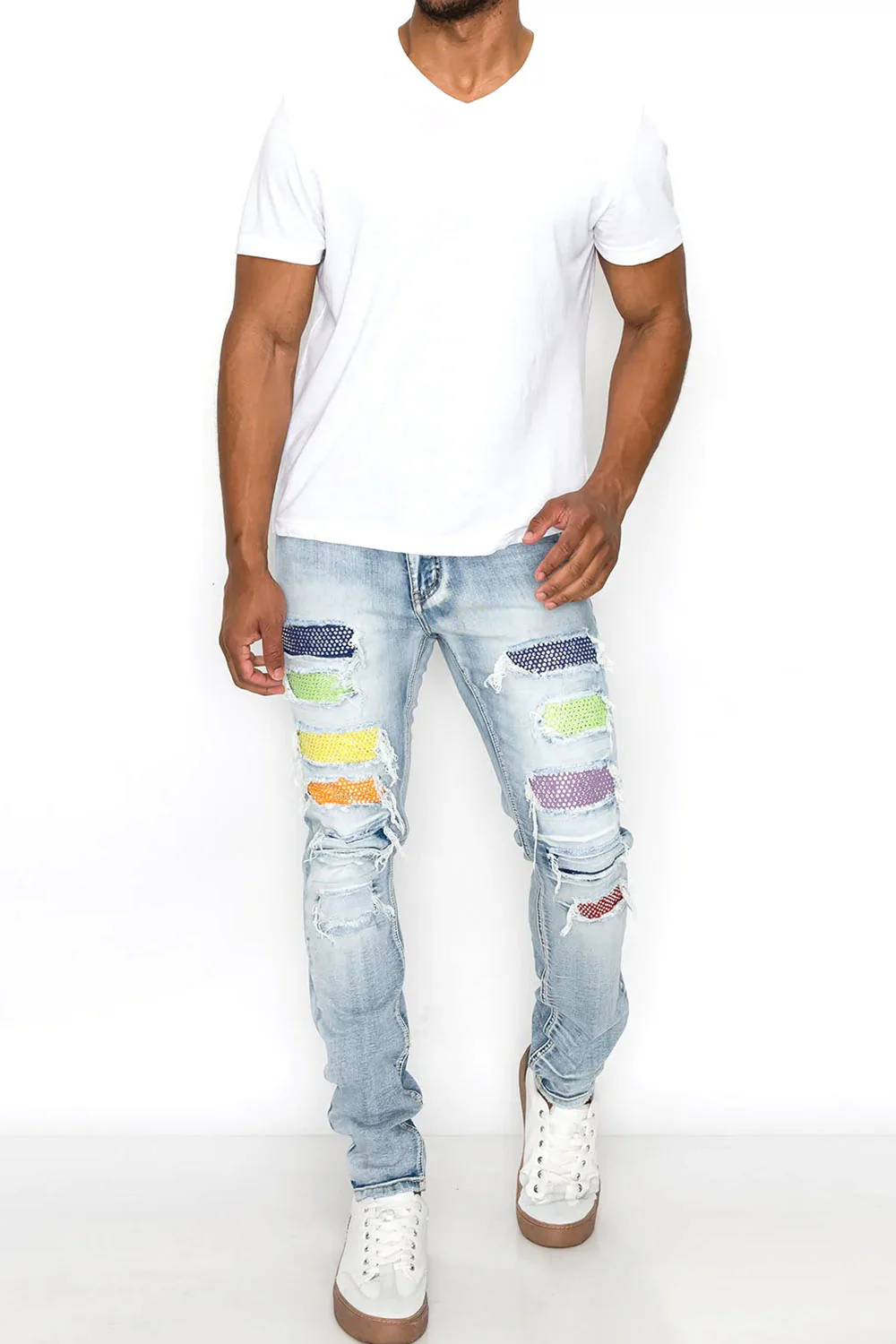 Multi Color Diamond Denim Jeans - Image 4