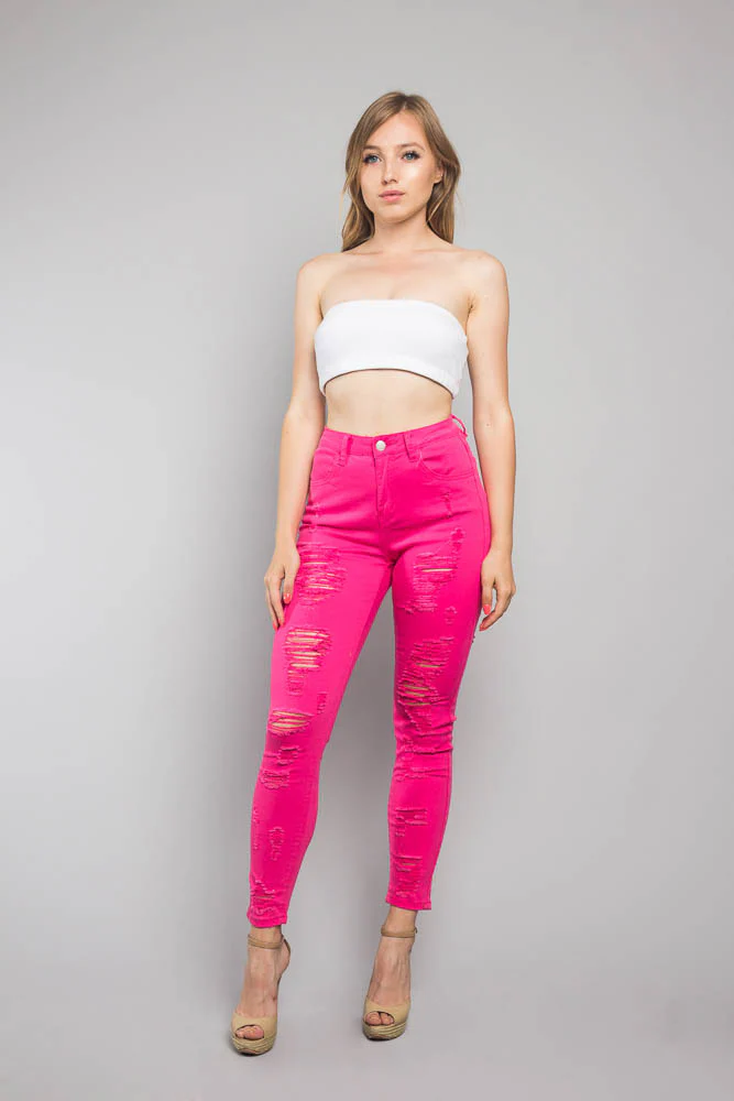 Neon Double Distressed Skinny Jeans - Image 10