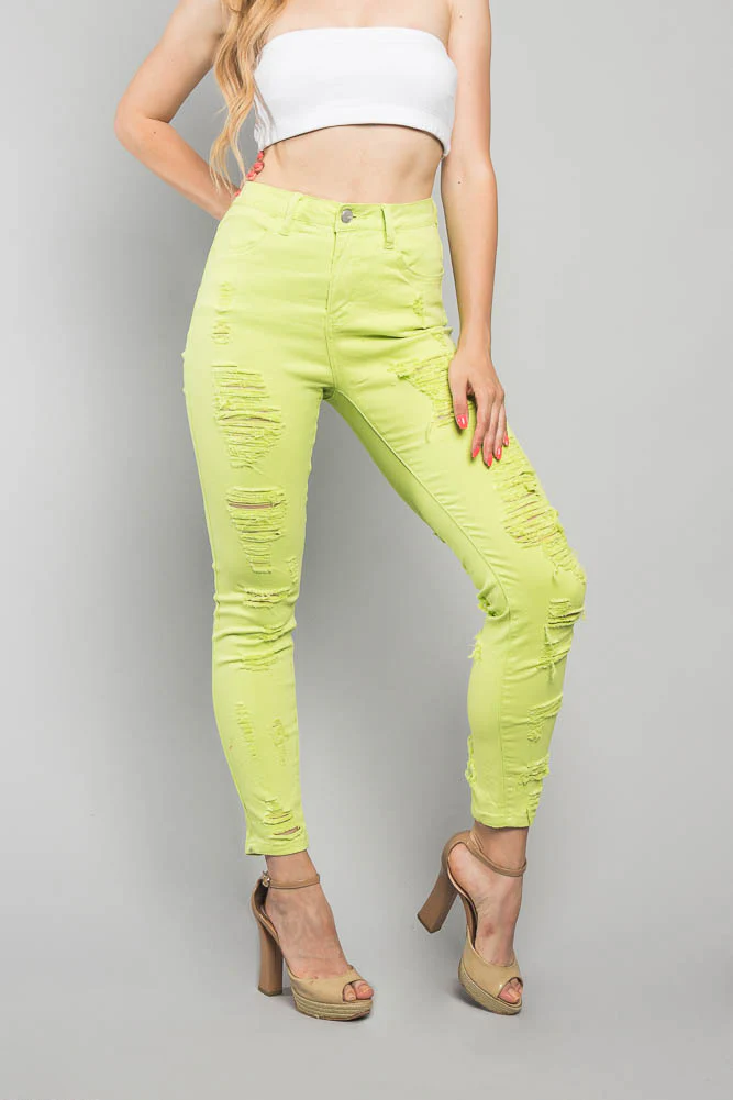 Neon Double Distressed Skinny Jeans - Image 4