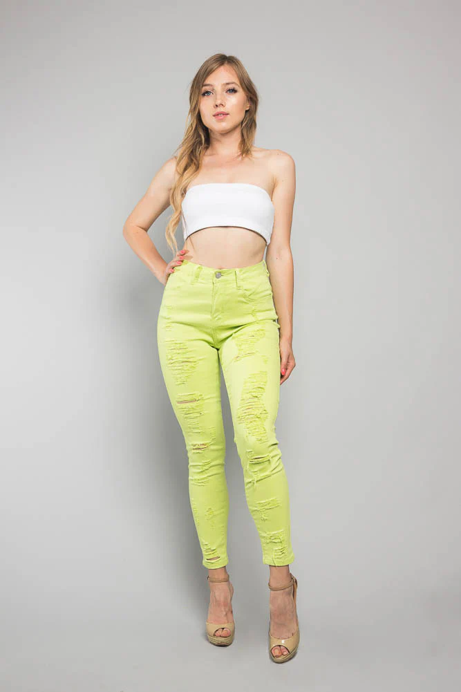 Neon Double Distressed Skinny Jeans - Image 5