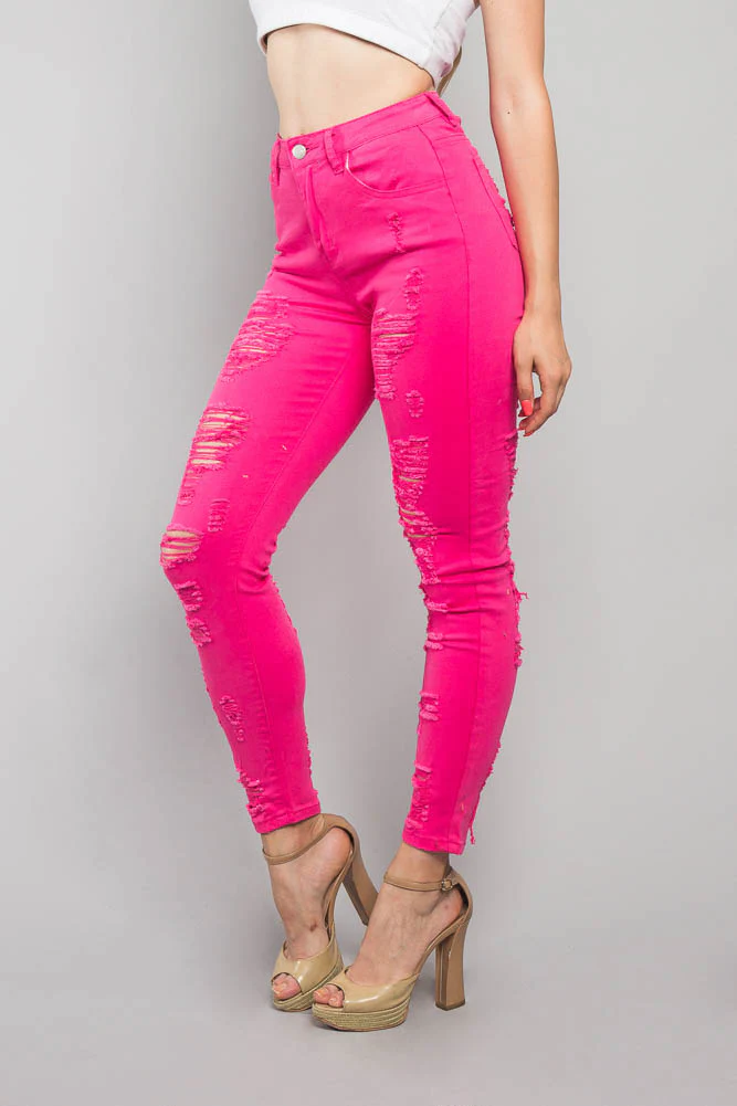 Neon Double Distressed Skinny Jeans - Image 7
