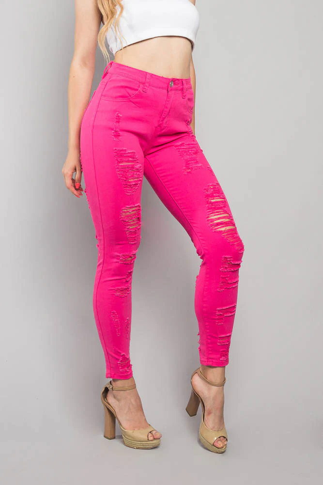 Neon Double Distressed Skinny Jeans - Image 9