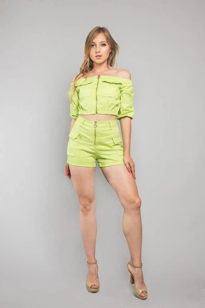 Neon Off the Shoulder Cropped Jacket - Image 10