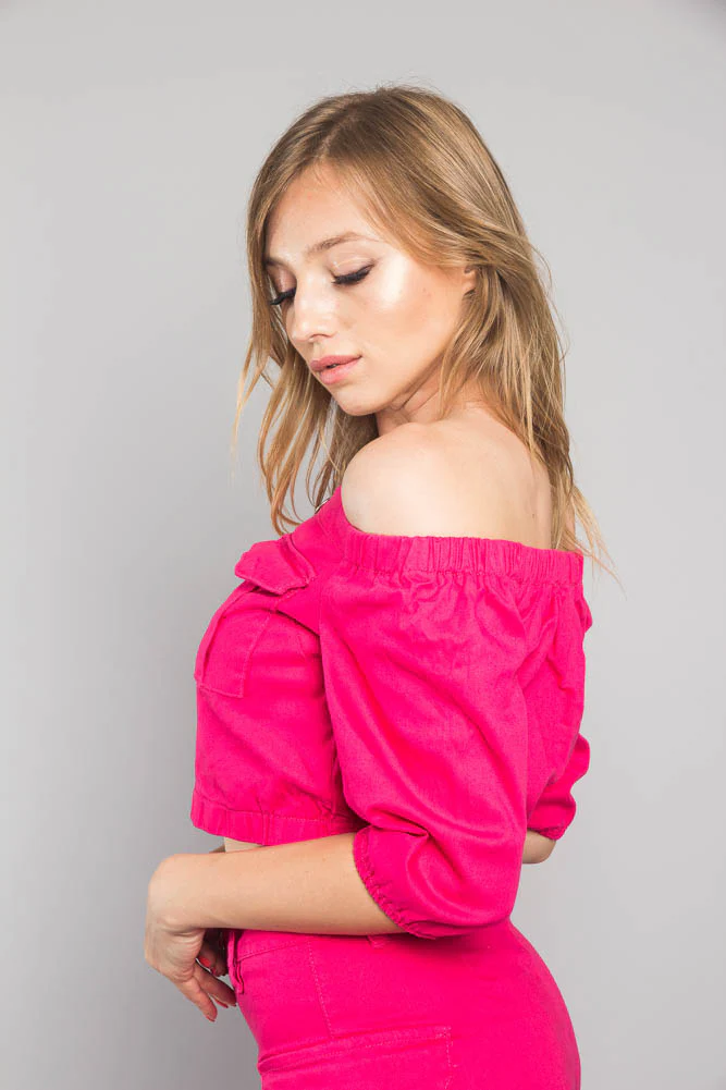 Neon Off the Shoulder Cropped Jacket - Image 2