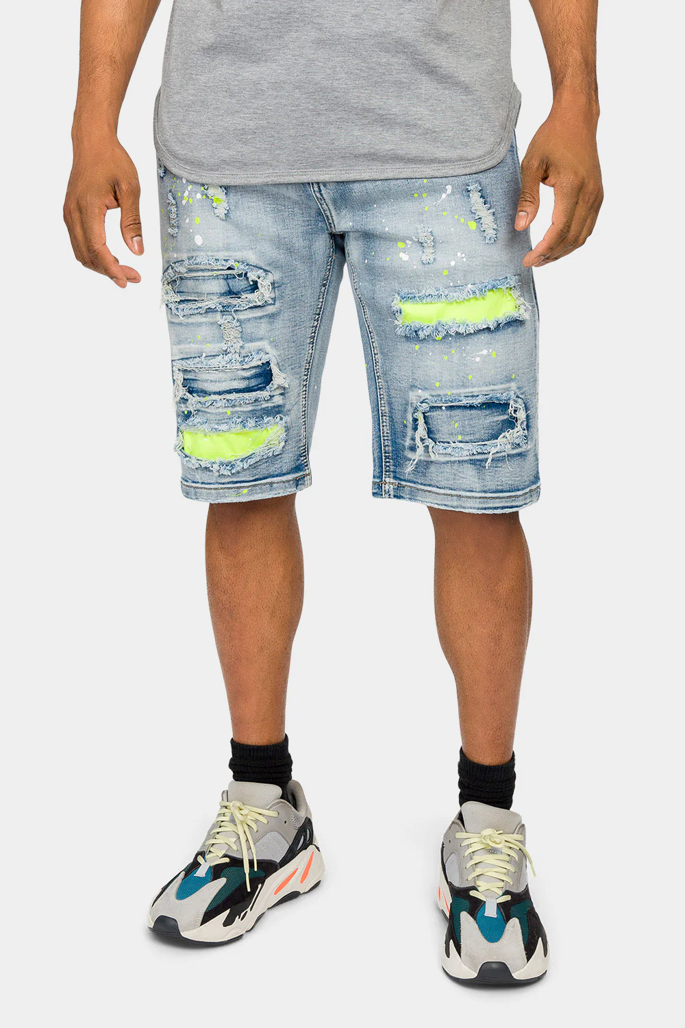 Neon Paint Splatter Denim Shorts - Image 6
