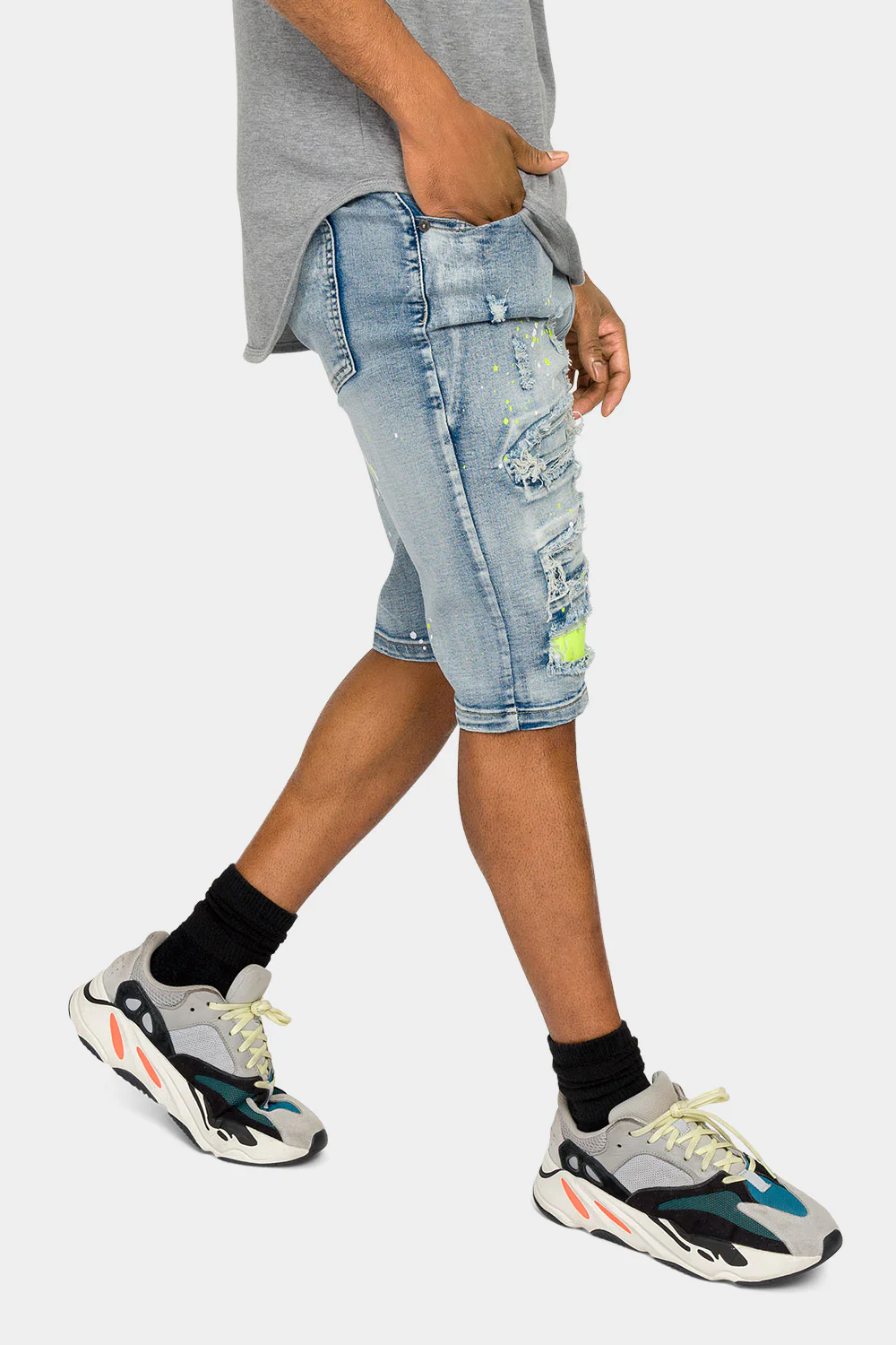 Neon Paint Splatter Denim Shorts - Image 9