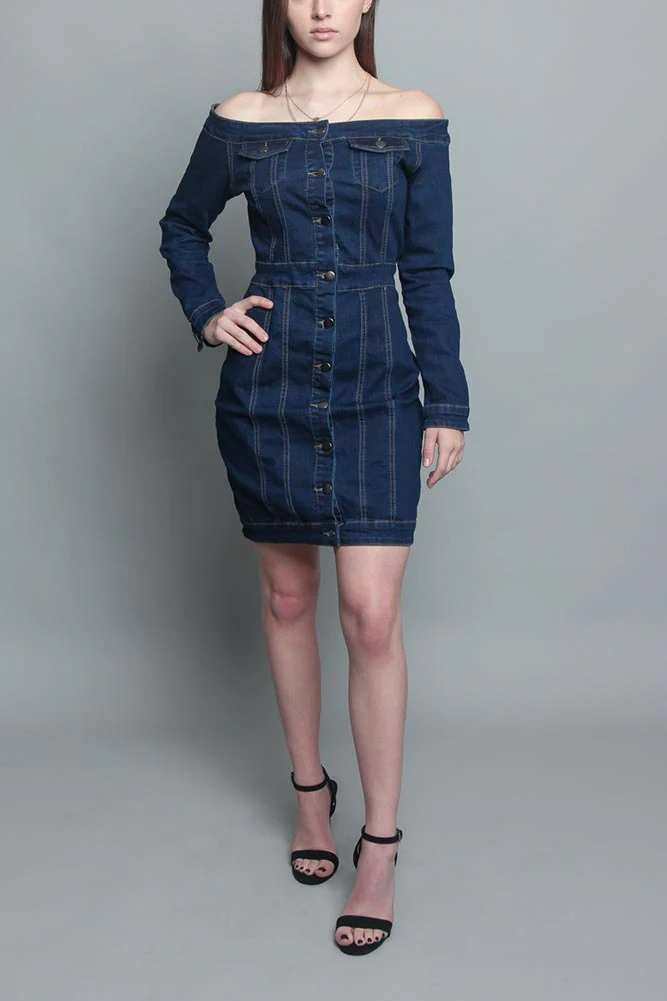 Off the Shoulder Denim Dress - Image 10