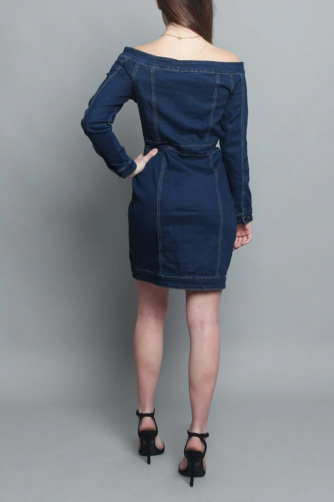 Off the Shoulder Denim Dress - Image 8