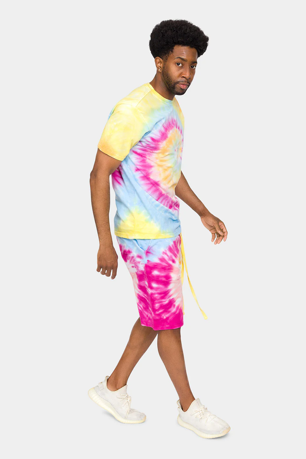 Pastel Contrast Swirl Tie Dye Cotton Shirt Shorts Set - Image 10