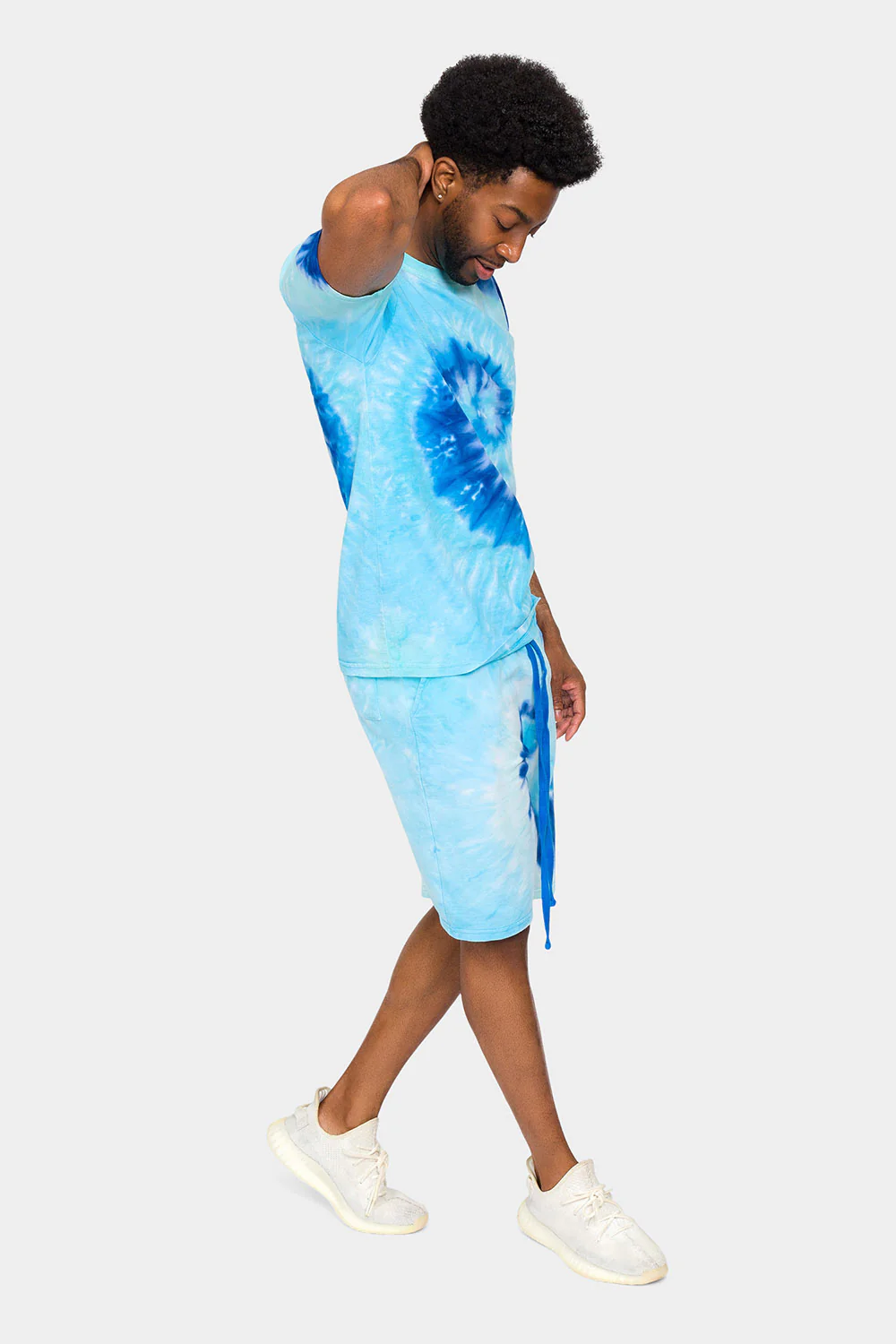 Pastel Contrast Swirl Tie Dye Cotton Shirt Shorts Set - Image 4