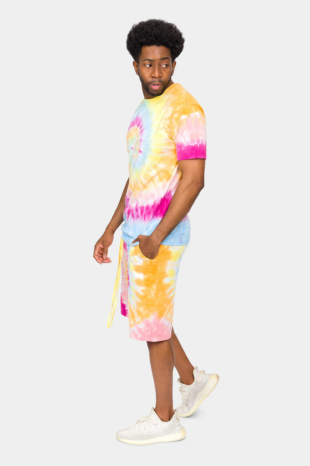 Pastel Contrast Swirl Tie Dye Cotton Shirt Shorts Set - Image 8