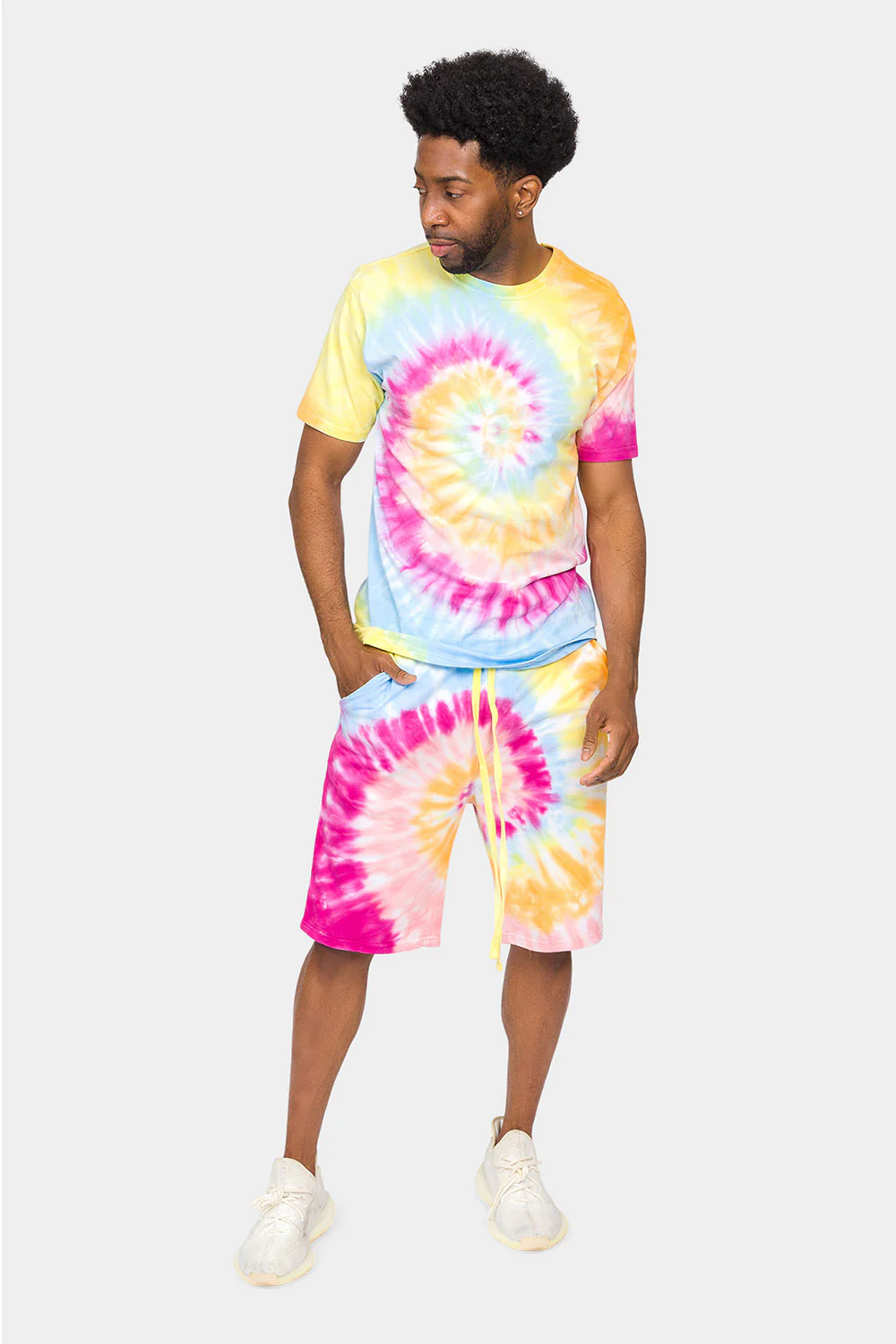 Pastel Contrast Swirl Tie Dye Cotton Shorts - Image 10