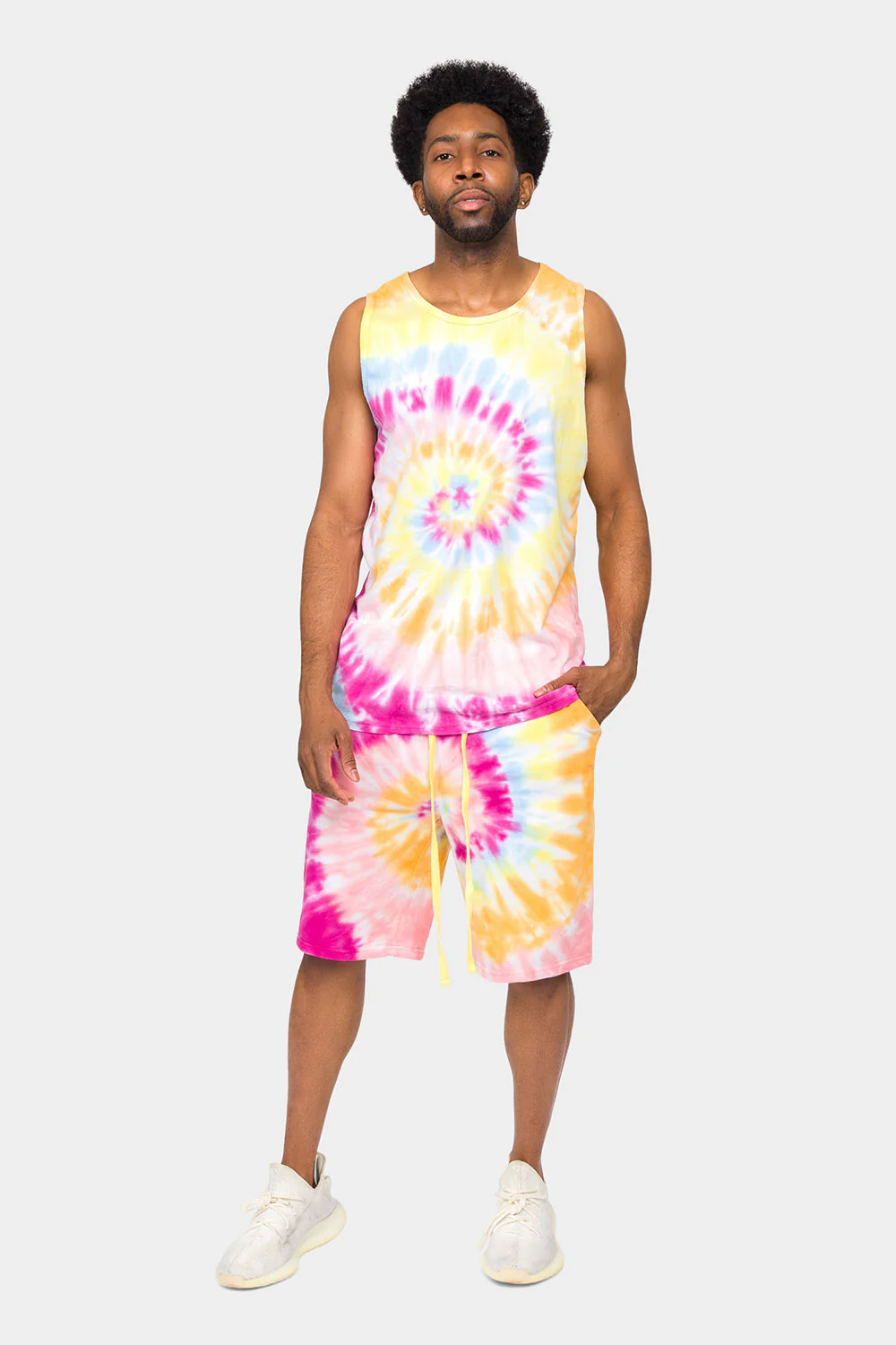 Pastel Contrast Swirl Tie Dye Cotton Tank Top - Image 10