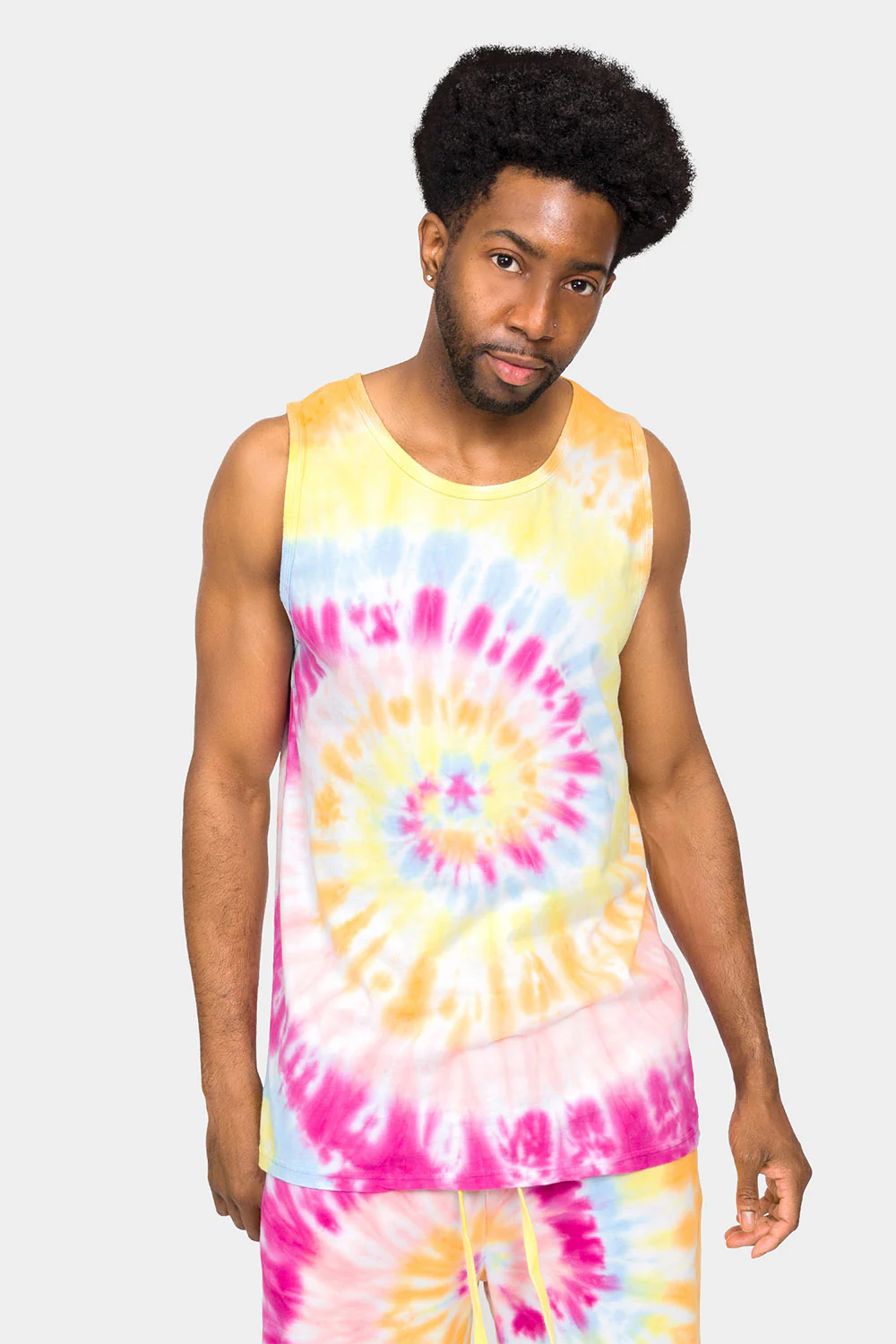 Pastel Contrast Swirl Tie Dye Cotton Tank Top - Image 6