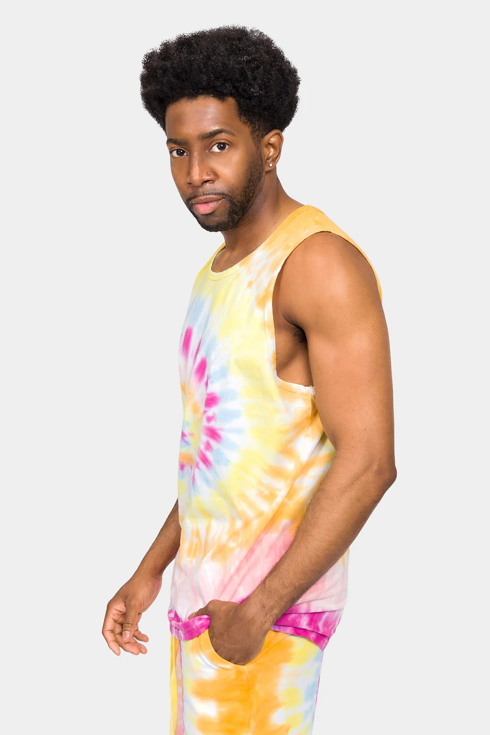 Pastel Contrast Swirl Tie Dye Cotton Tank Top - Image 7