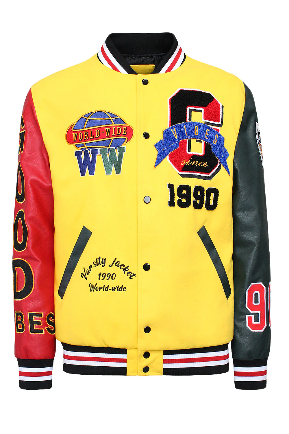 Patched Good Vibes Varsity Jacket - Image 9