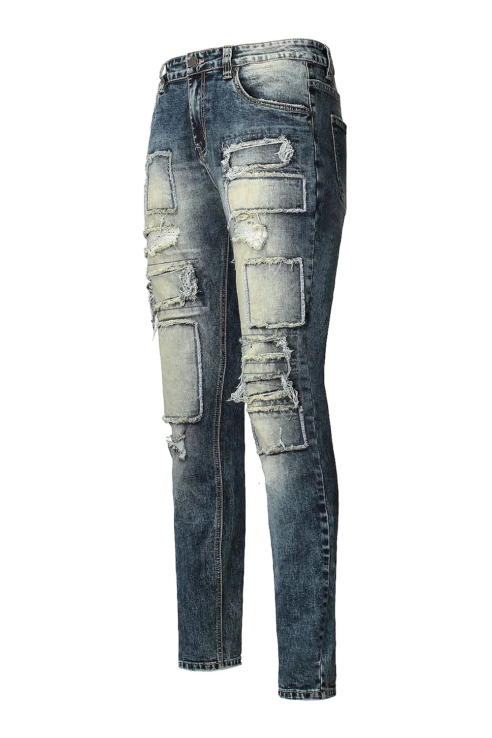 Patchwork Raw Hem Denim Jeans - Image 2