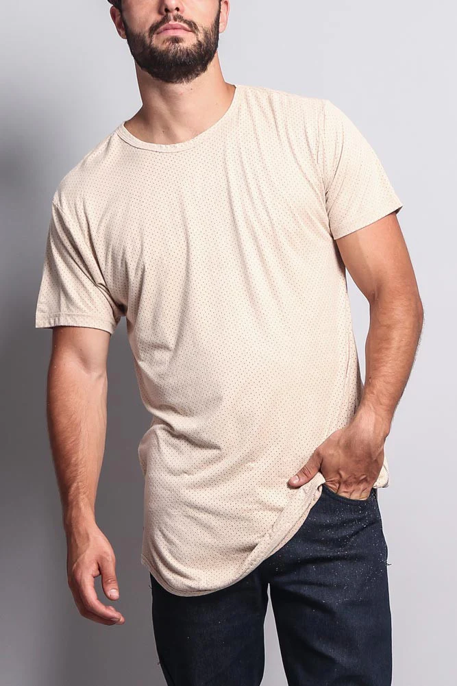 Perforated Faux Suede Long Length Curved Hem T-Shirt - Image 14