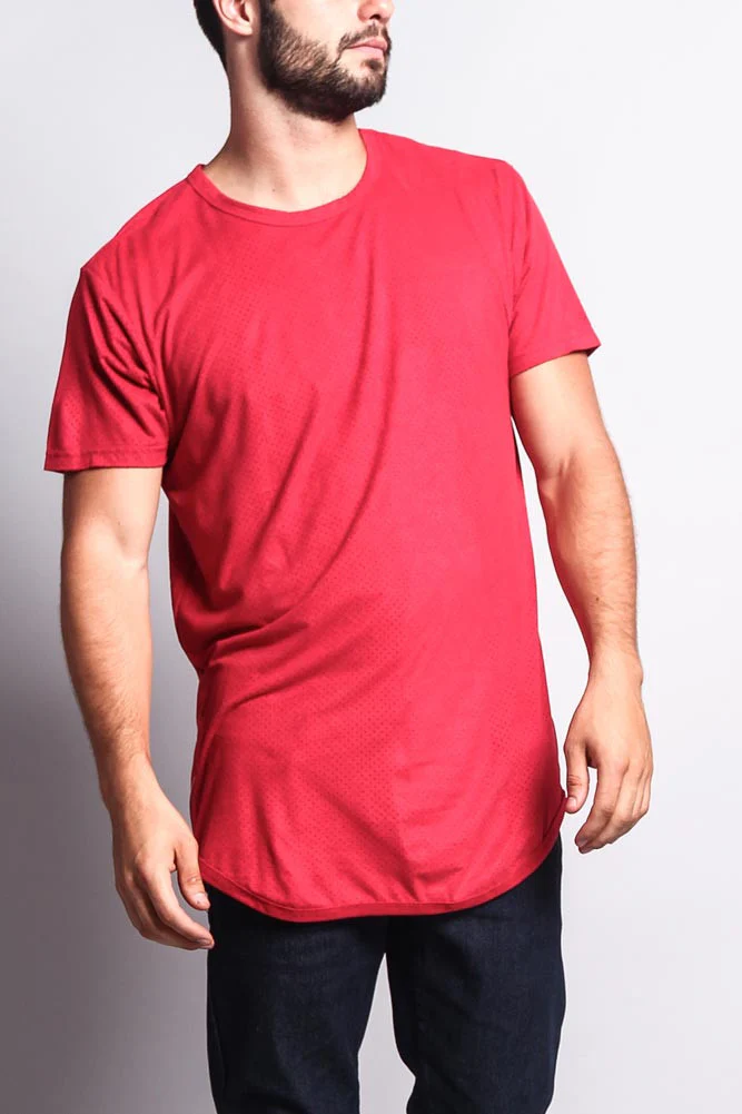 Perforated Faux Suede Long Length Curved Hem T-Shirt - Image 21