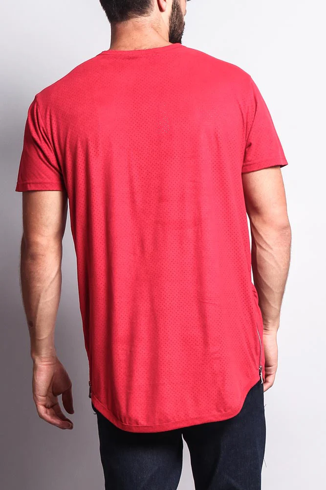 Perforated Faux Suede Long Length Curved Hem T-Shirt - Image 22