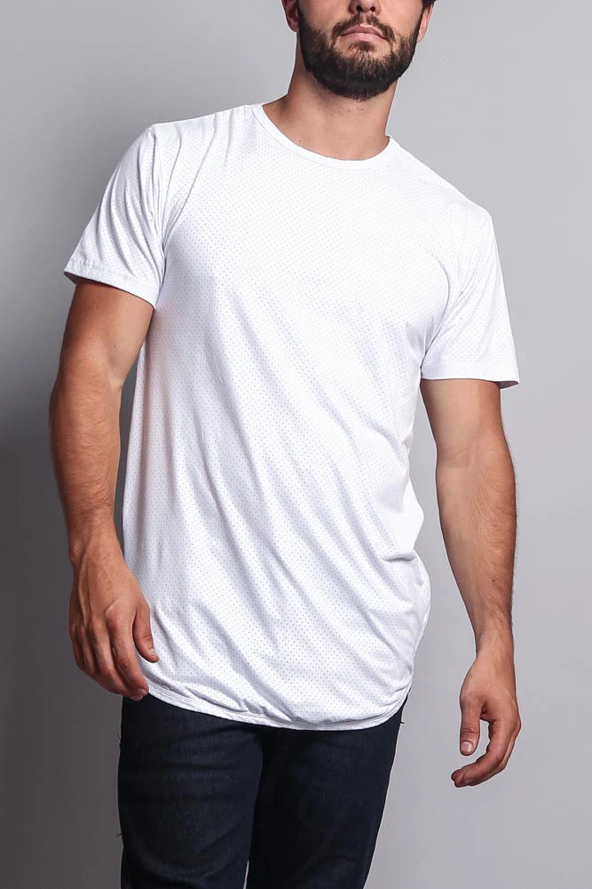 Perforated Faux Suede Long Length Curved Hem T-Shirt - Image 31