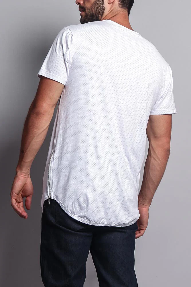 Perforated Faux Suede Long Length Curved Hem T-Shirt - Image 32