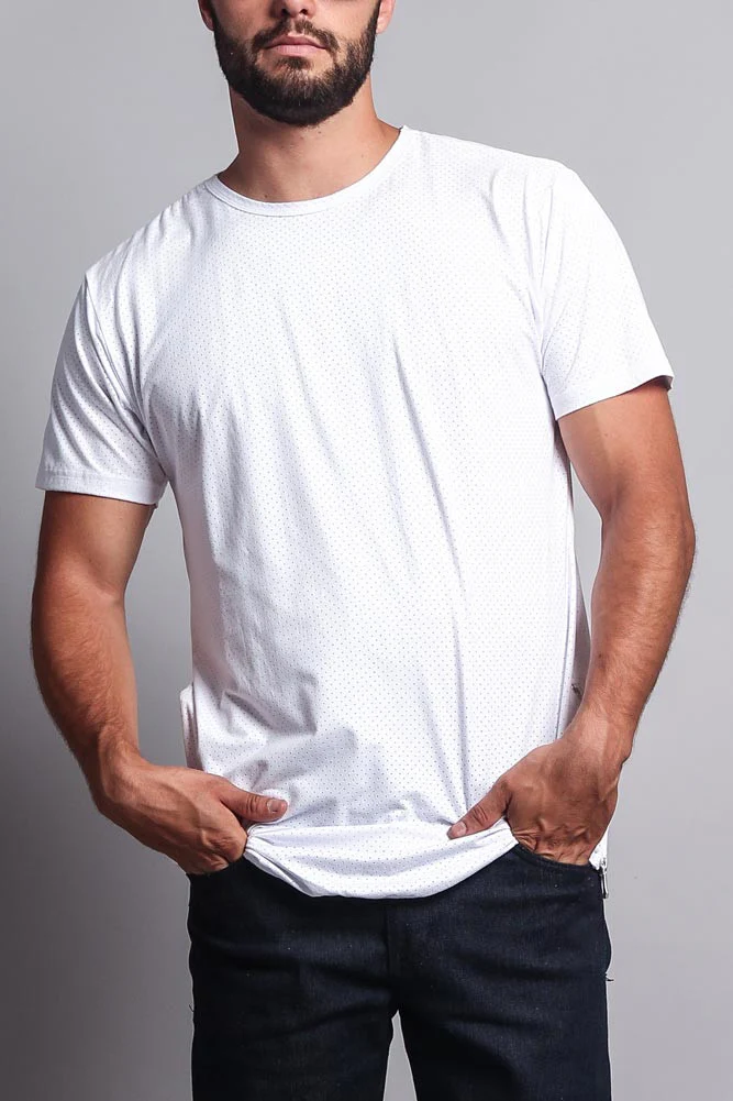 Perforated Faux Suede Long Length Curved Hem T-Shirt - Image 35