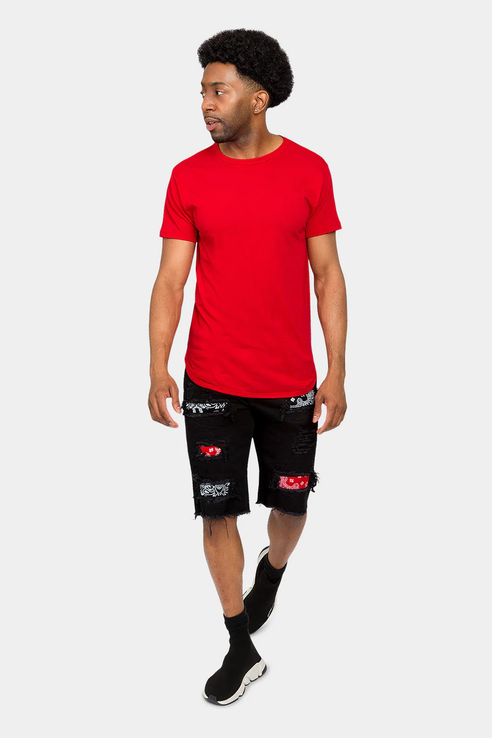 Ripped Bandana Repair Denim Shorts - Image 15
