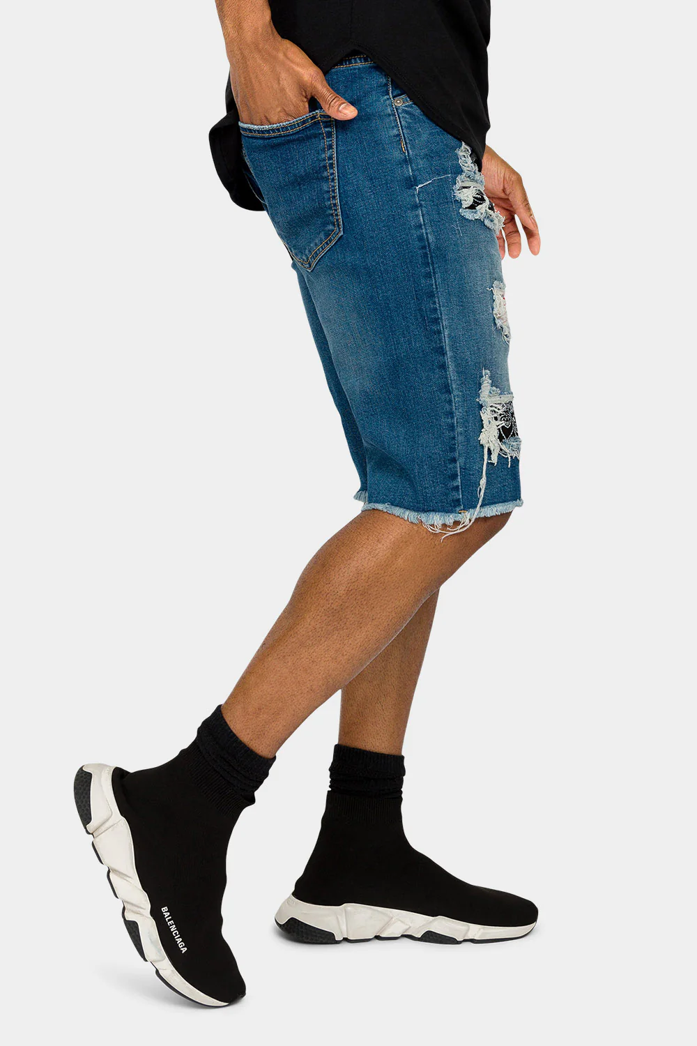 Ripped Bandana Repair Denim Shorts - Image 4