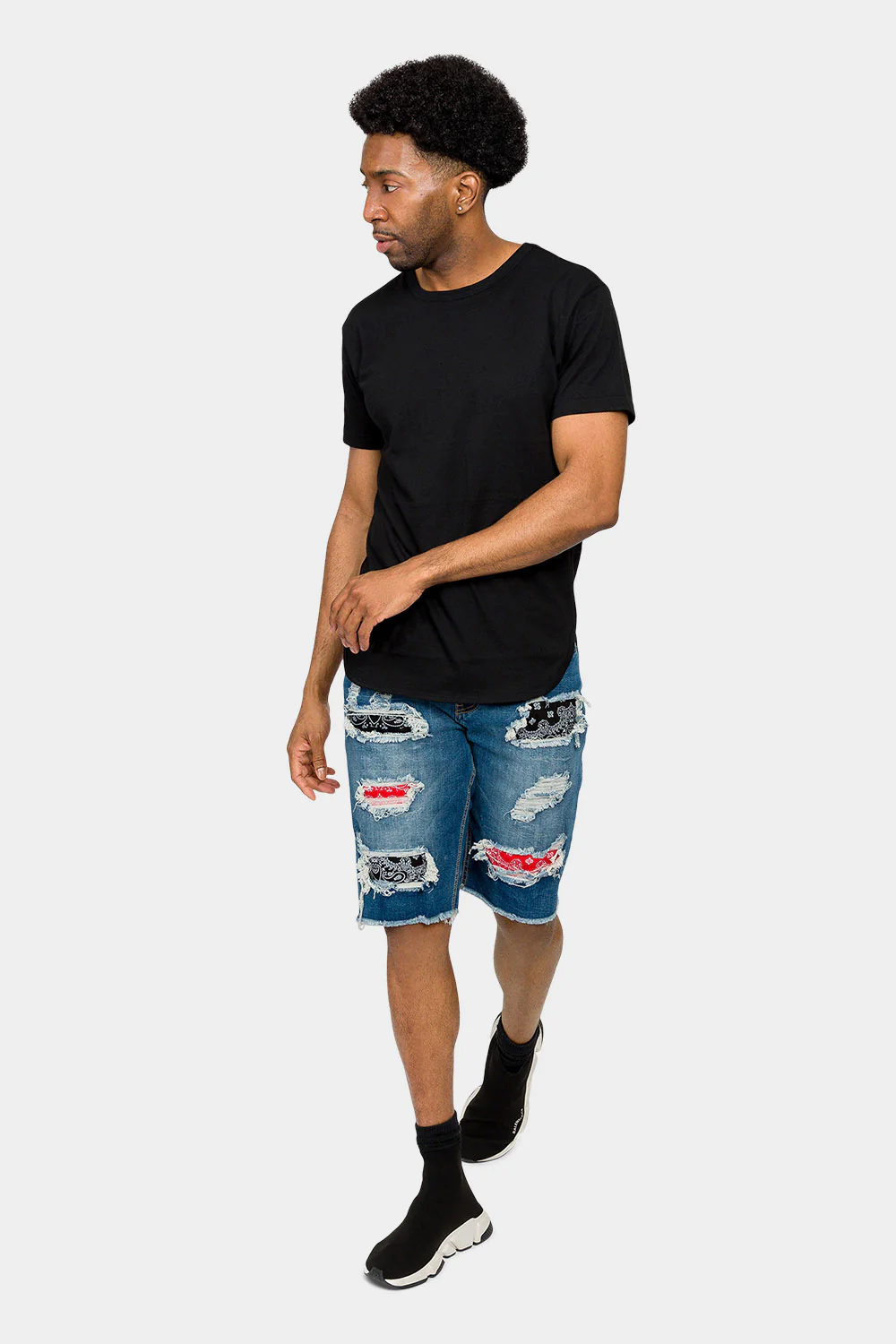 Ripped Bandana Repair Denim Shorts - Image 5