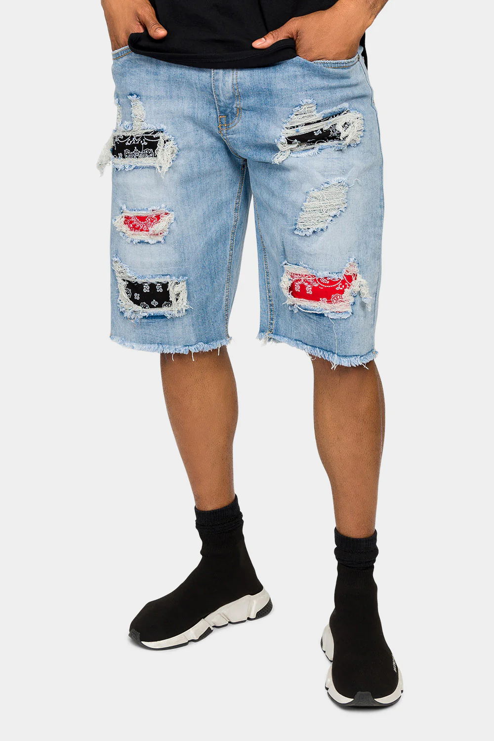 Ripped Bandana Repair Denim Shorts - Image 6