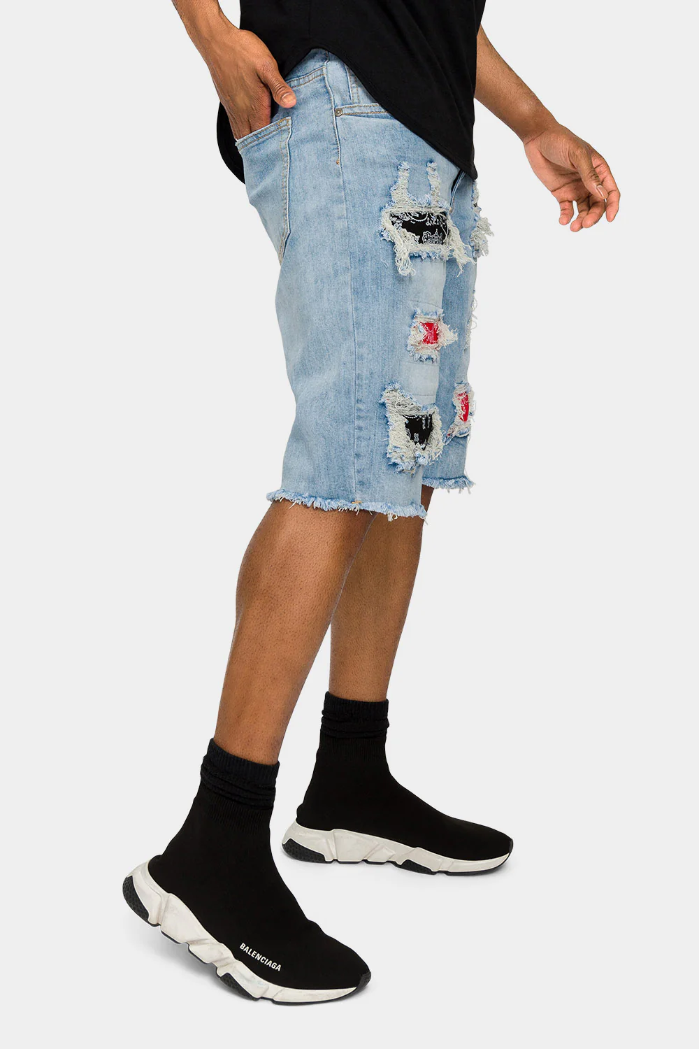 Ripped Bandana Repair Denim Shorts - Image 9