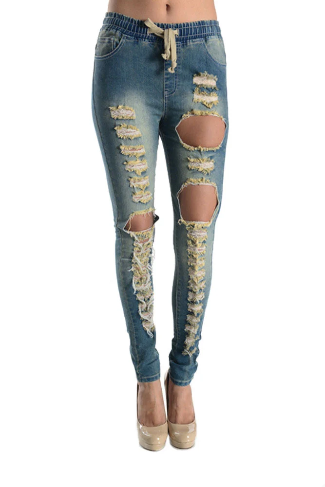 Ripped Drawstring Skinny Jeans - Image 5